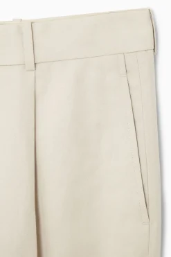 New COS RELAXED PLEATED LINEN STRAIGHT-LEG PANTS LIGHT BEIGE