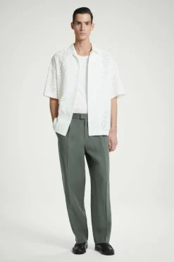 Clearance COS RELAXED PLEATED LINEN STRAIGHT-LEG PANTS GREEN