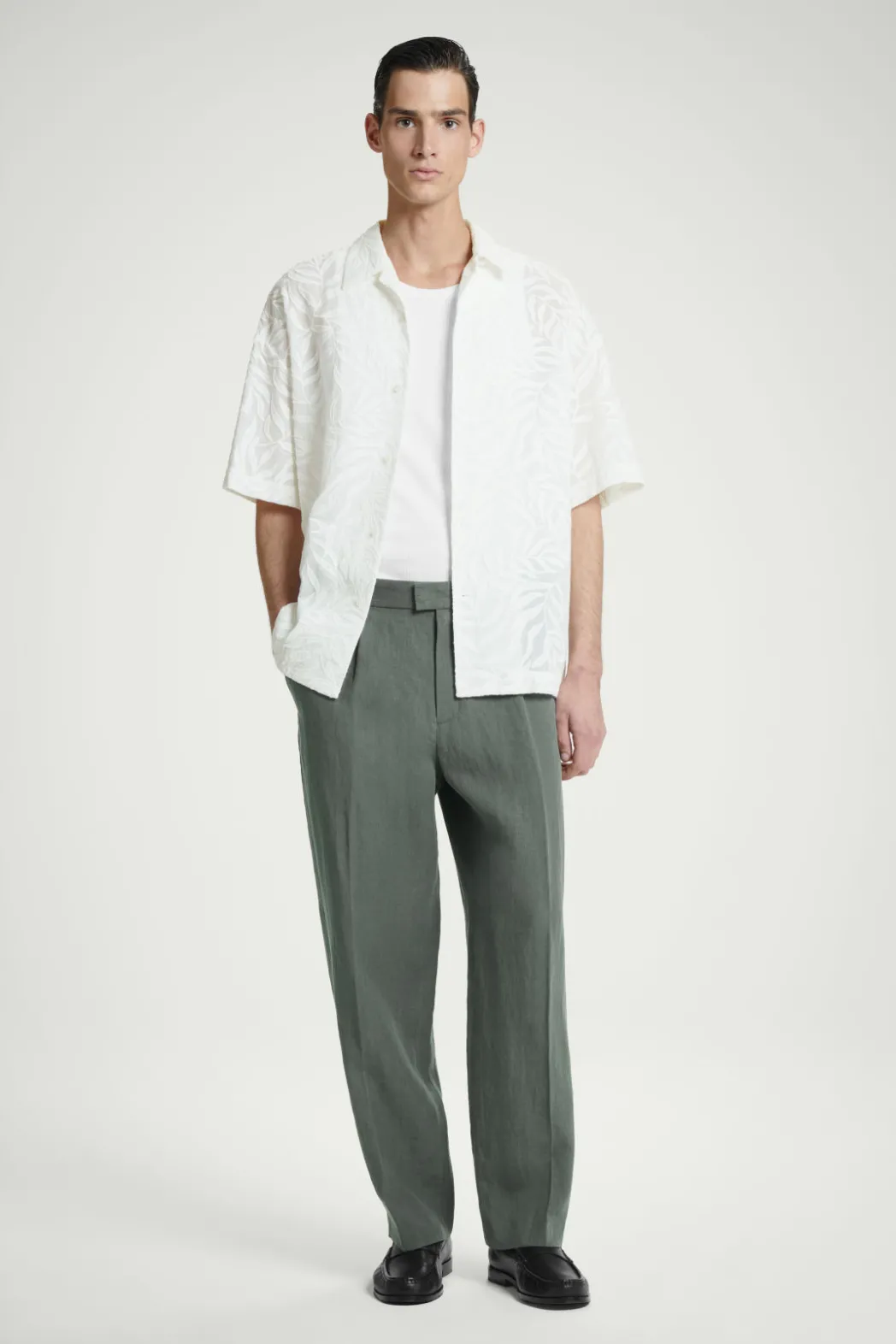 Clearance COS RELAXED PLEATED LINEN STRAIGHT-LEG PANTS GREEN