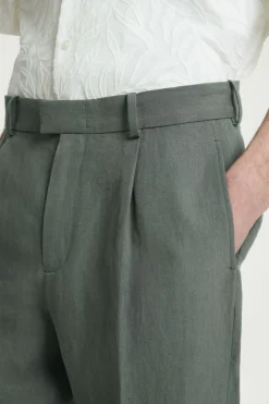 Clearance COS RELAXED PLEATED LINEN STRAIGHT-LEG PANTS GREEN