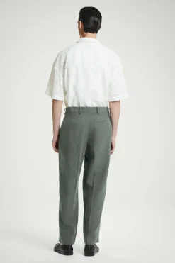 Clearance COS RELAXED PLEATED LINEN STRAIGHT-LEG PANTS GREEN