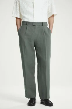 Clearance COS RELAXED PLEATED LINEN STRAIGHT-LEG PANTS GREEN