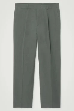 Clearance COS RELAXED PLEATED LINEN STRAIGHT-LEG PANTS GREEN