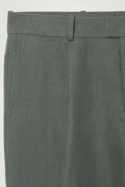 Clearance COS RELAXED PLEATED LINEN STRAIGHT-LEG PANTS GREEN