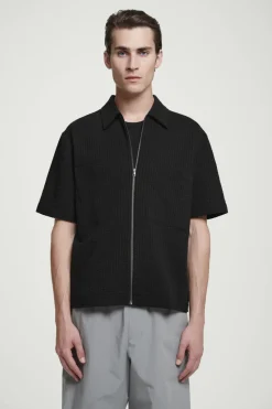 Clearance COS RELAXED SEERSUCKER COTTON ZIPPED SHIRT BLACK