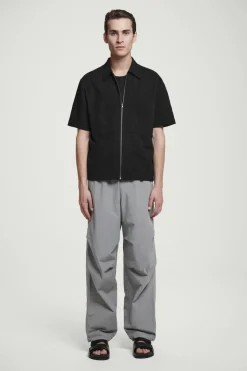 Clearance COS RELAXED SEERSUCKER COTTON ZIPPED SHIRT BLACK