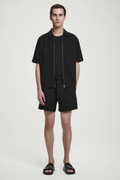 Clearance COS RELAXED SEERSUCKER COTTON ZIPPED SHIRT BLACK