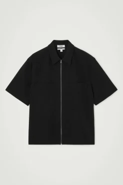 Clearance COS RELAXED SEERSUCKER COTTON ZIPPED SHIRT BLACK