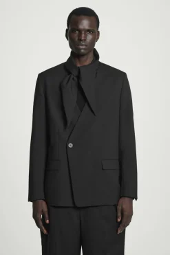 Online COS RELAXED SHAWL-COLLAR WOOL-HOPSACK BLAZER BLACK