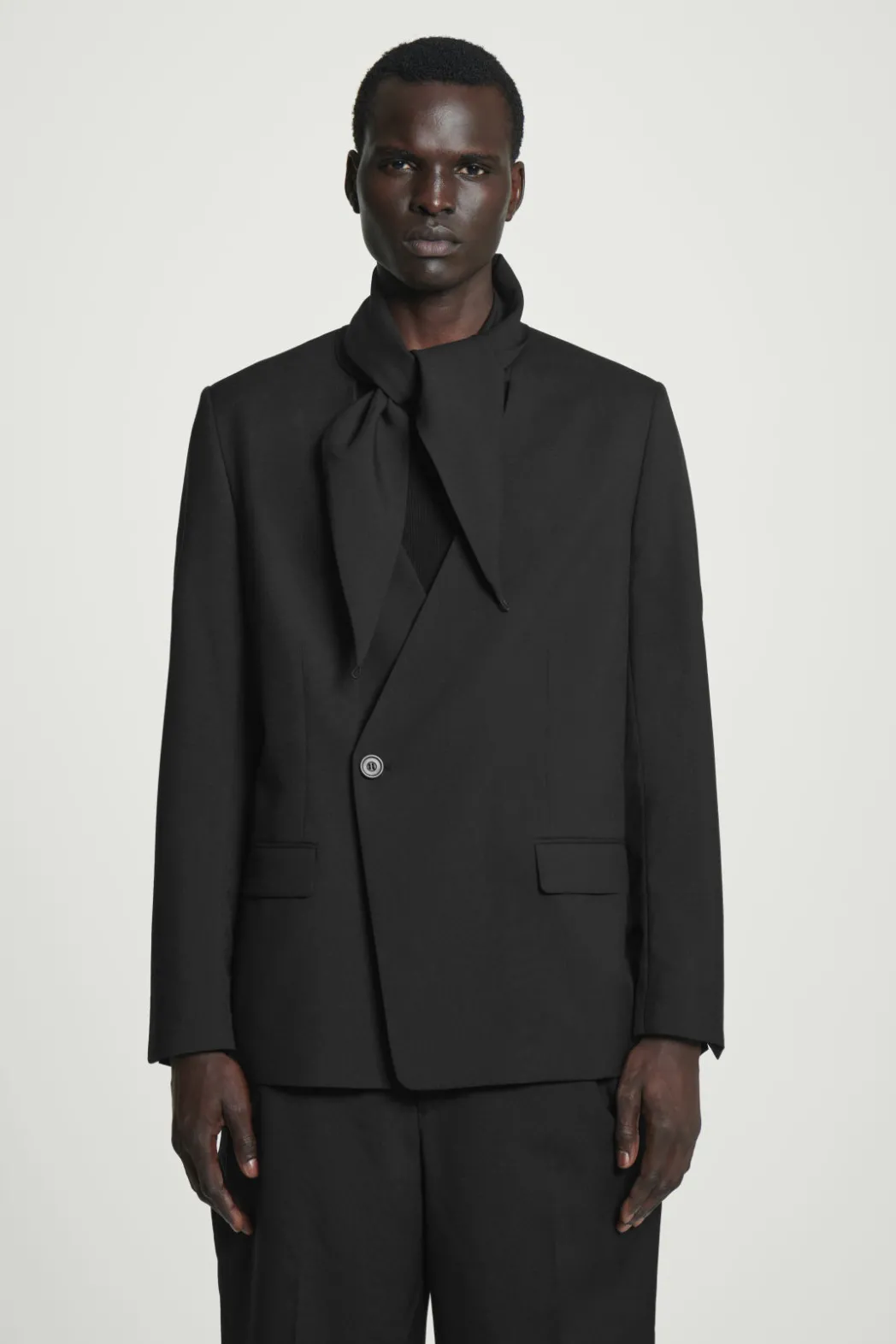 Online COS RELAXED SHAWL-COLLAR WOOL-HOPSACK BLAZER BLACK