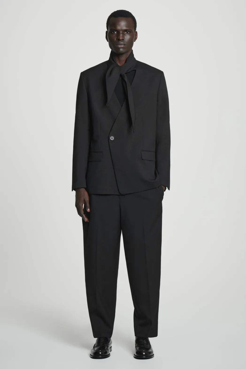 Online COS RELAXED SHAWL-COLLAR WOOL-HOPSACK BLAZER BLACK