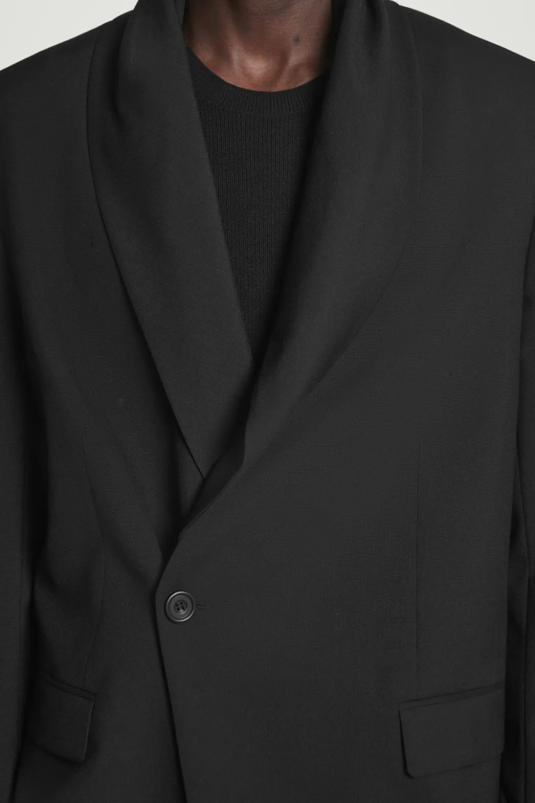 Online COS RELAXED SHAWL-COLLAR WOOL-HOPSACK BLAZER BLACK