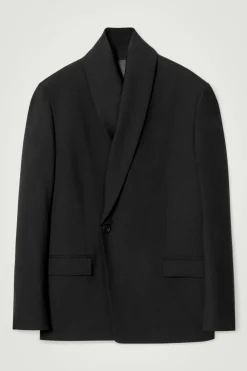 Online COS RELAXED SHAWL-COLLAR WOOL-HOPSACK BLAZER BLACK