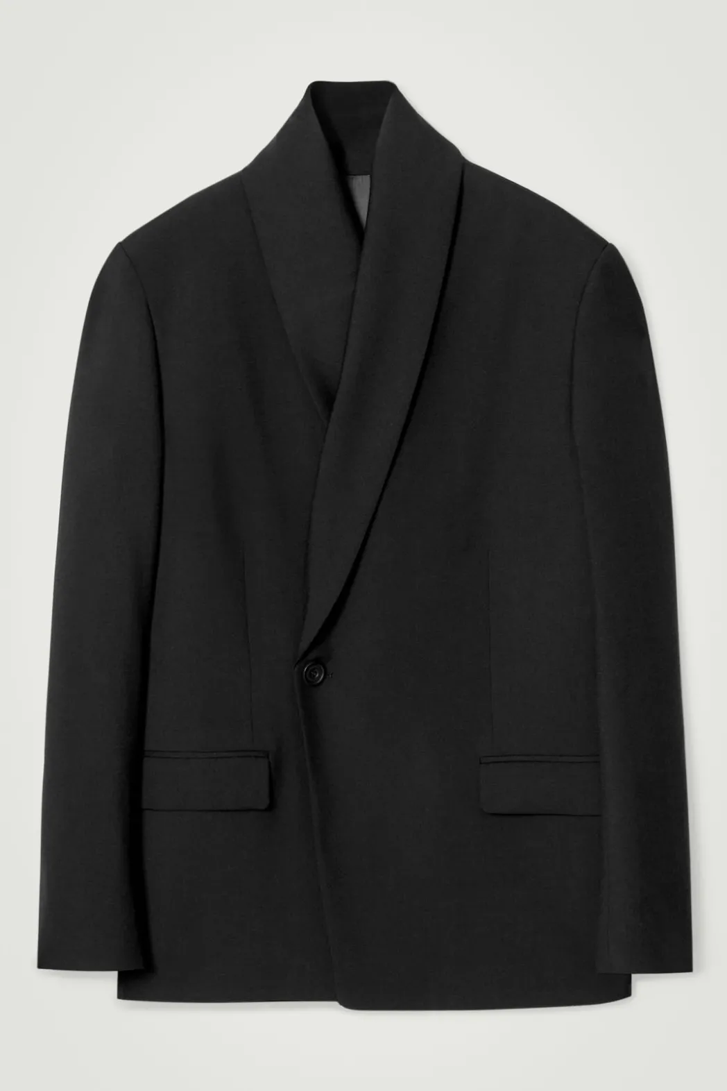 Online COS RELAXED SHAWL-COLLAR WOOL-HOPSACK BLAZER BLACK