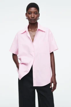 New COS RELAXED SHORT-SLEEVED COTTON SHIRT LIGHT PINK