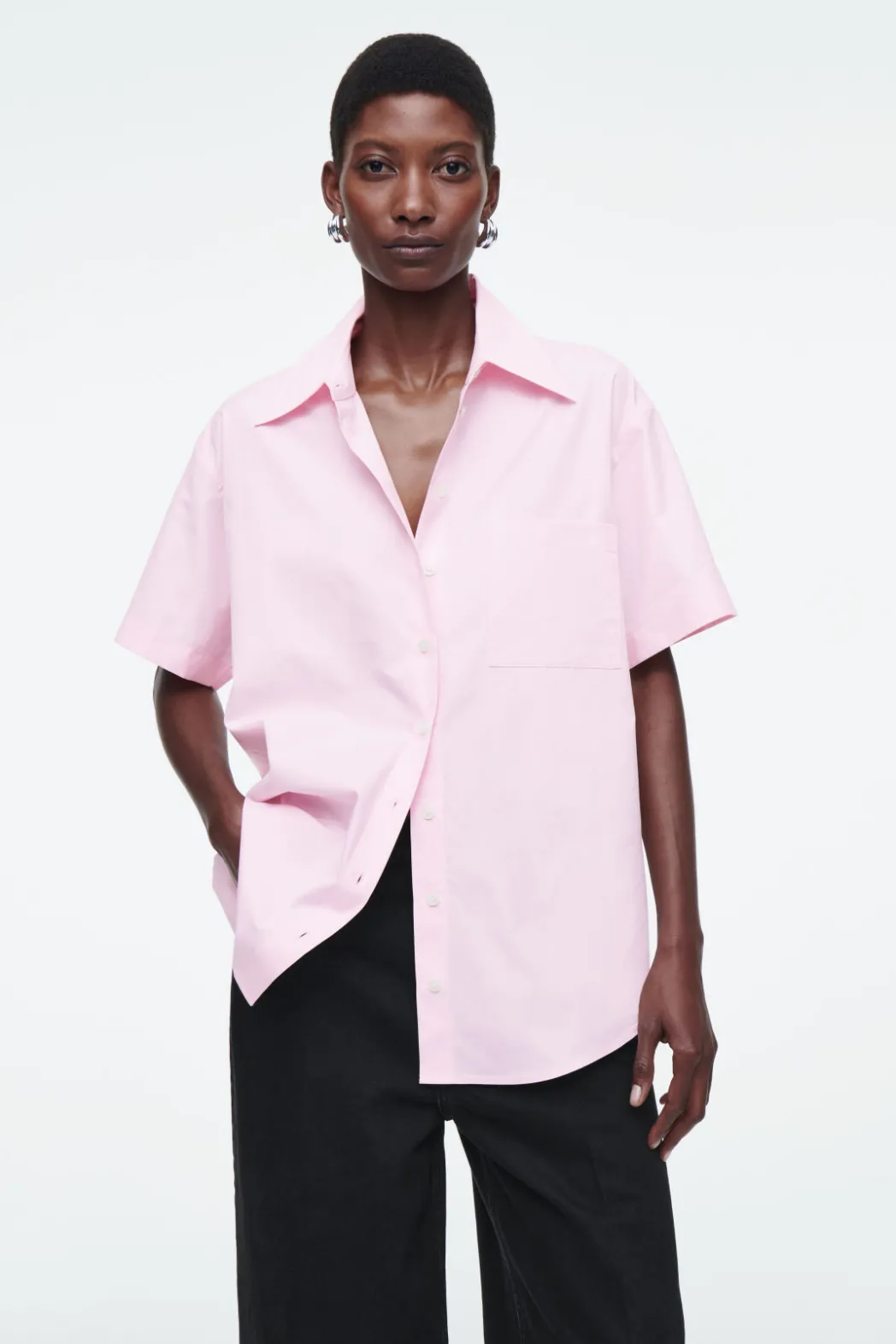New COS RELAXED SHORT-SLEEVED COTTON SHIRT LIGHT PINK
