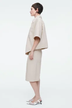 COS RELAXED SHORT-SLEEVED DENIM SHIRT BEIGE