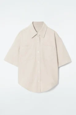 COS RELAXED SHORT-SLEEVED DENIM SHIRT BEIGE