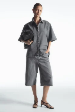 Discount COS RELAXED SHORT-SLEEVED DENIM SHIRT WASHED GRAY