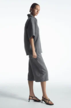 Discount COS RELAXED SHORT-SLEEVED DENIM SHIRT WASHED GRAY