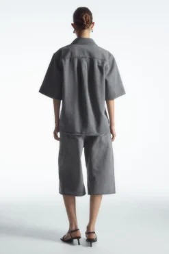 Discount COS RELAXED SHORT-SLEEVED DENIM SHIRT WASHED GRAY