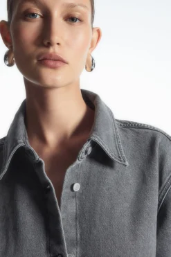 Discount COS RELAXED SHORT-SLEEVED DENIM SHIRT WASHED GRAY