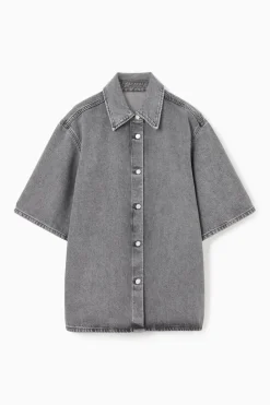Discount COS RELAXED SHORT-SLEEVED DENIM SHIRT WASHED GRAY