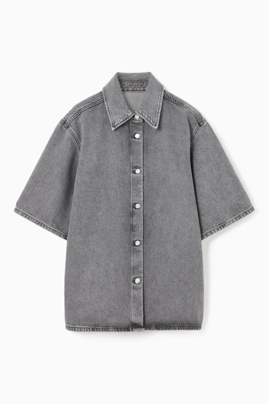 Discount COS RELAXED SHORT-SLEEVED DENIM SHIRT WASHED GRAY