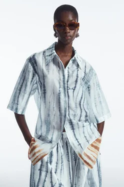 New COS RELAXED SHORT-SLEEVED SHIRT WHITE / BLUE