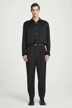 Discount COS RELAXED SILK SHIRT BLACK