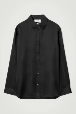 Discount COS RELAXED SILK SHIRT BLACK