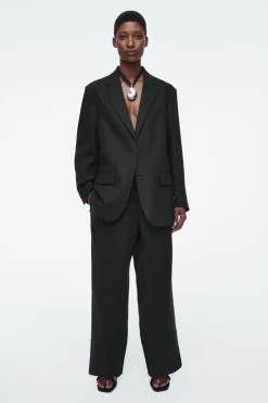 Sale COS RELAXED SINGLE-BREASTED LINEN BLAZER BLACK