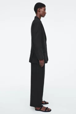 Sale COS RELAXED SINGLE-BREASTED LINEN BLAZER BLACK