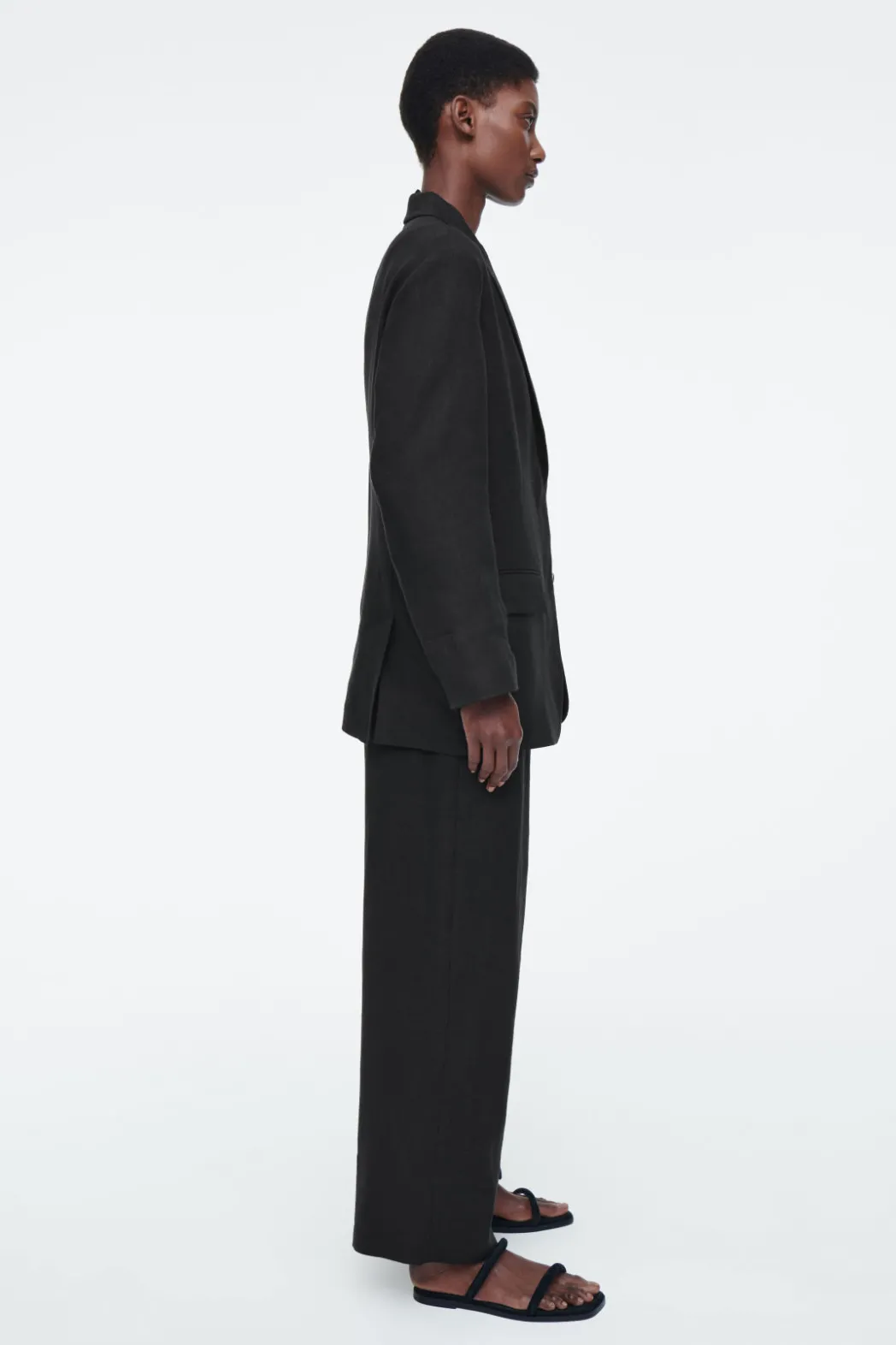 Sale COS RELAXED SINGLE-BREASTED LINEN BLAZER BLACK