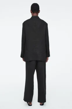Sale COS RELAXED SINGLE-BREASTED LINEN BLAZER BLACK