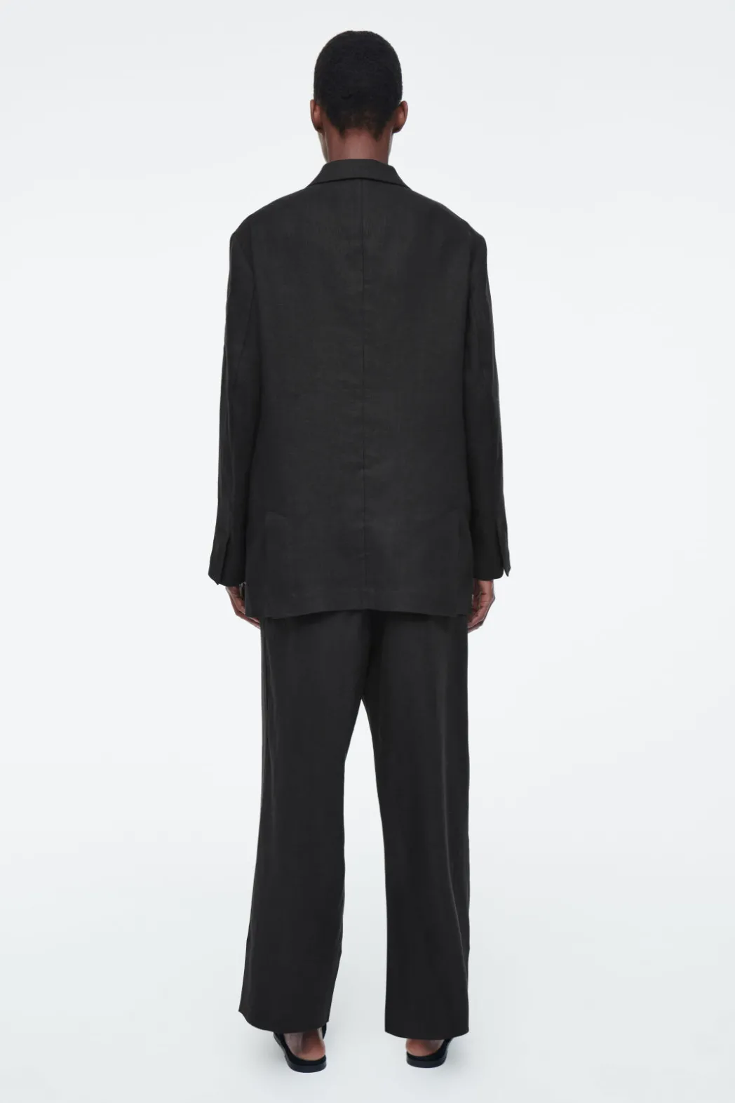 Sale COS RELAXED SINGLE-BREASTED LINEN BLAZER BLACK