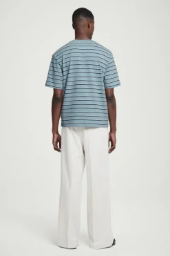 Discount COS RELAXED STRIPED COTTON-BOUCLÉ T-SHIRT BLUE / STRIPED