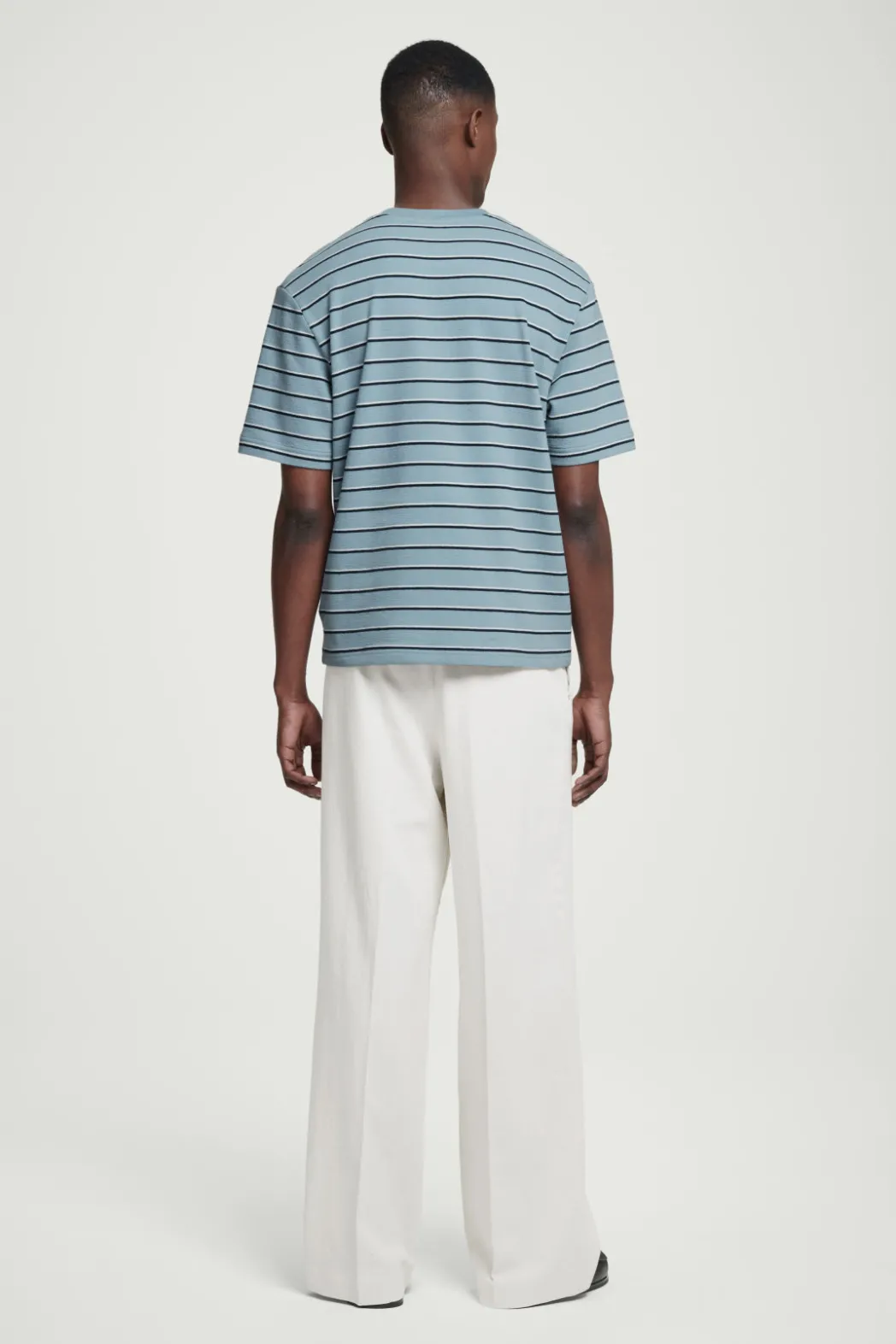 Discount COS RELAXED STRIPED COTTON-BOUCLÉ T-SHIRT BLUE / STRIPED