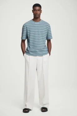 Discount COS RELAXED STRIPED COTTON-BOUCLÉ T-SHIRT BLUE / STRIPED