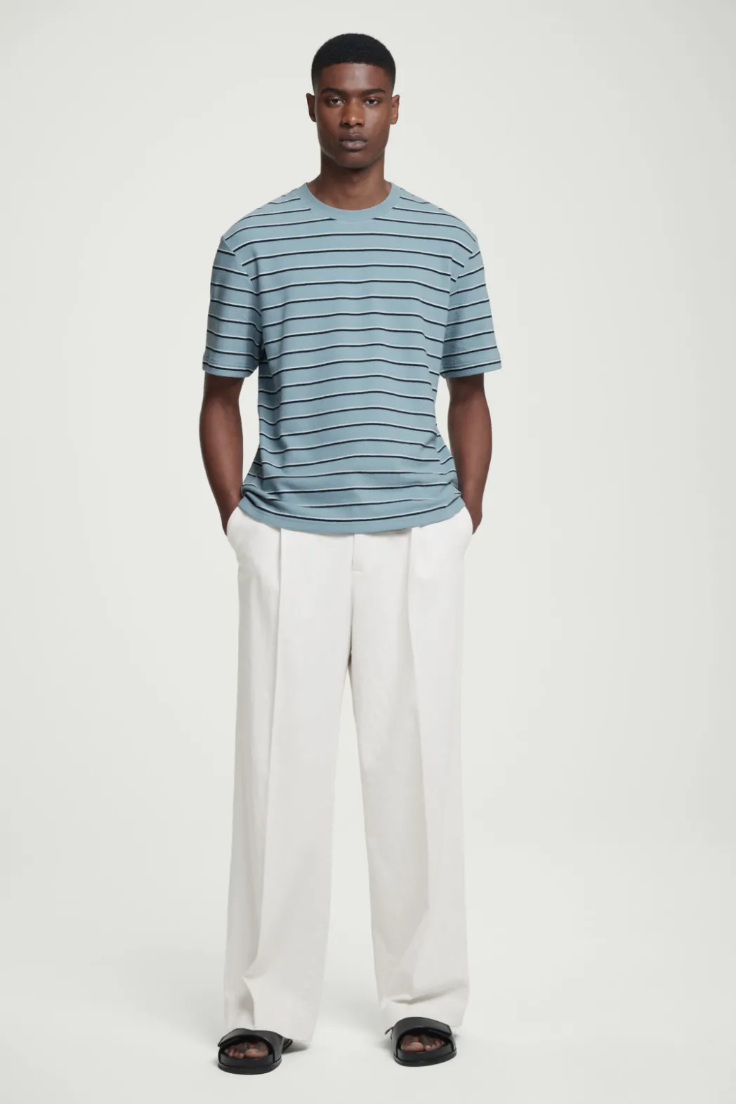 Discount COS RELAXED STRIPED COTTON-BOUCLÉ T-SHIRT BLUE / STRIPED