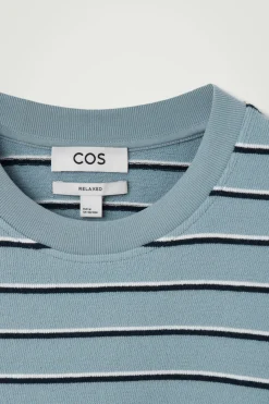 Discount COS RELAXED STRIPED COTTON-BOUCLÉ T-SHIRT BLUE / STRIPED
