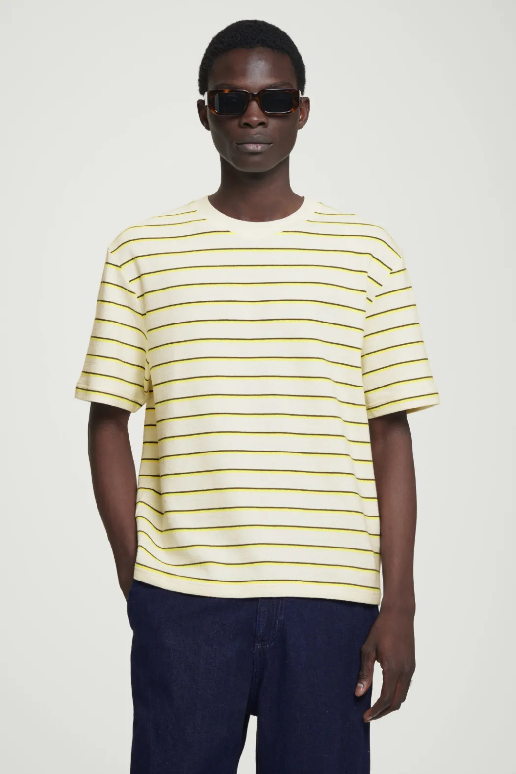 Hot COS RELAXED STRIPED COTTON-BOUCLÉ T-SHIRT YELLOW / STRIPED