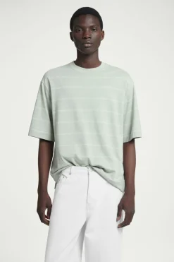 Clearance COS RELAXED STRIPED HEMP-JERSEY T-SHIRT LIGHT TURQUOISE / STRIPED