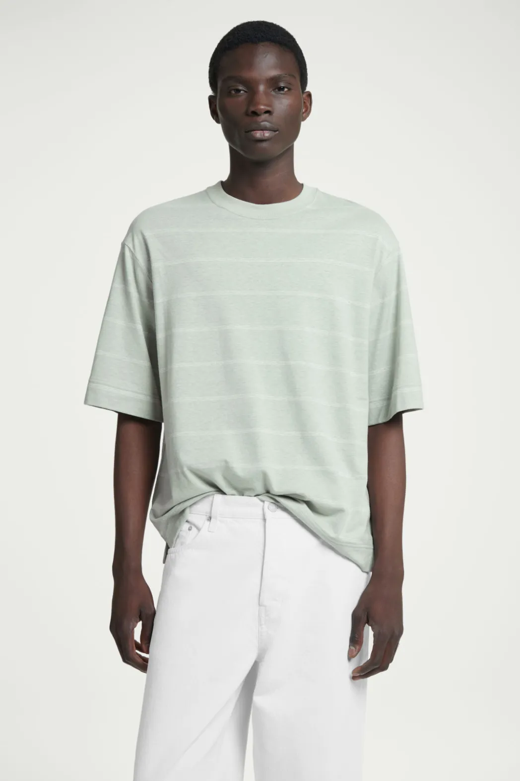 Clearance COS RELAXED STRIPED HEMP-JERSEY T-SHIRT LIGHT TURQUOISE / STRIPED