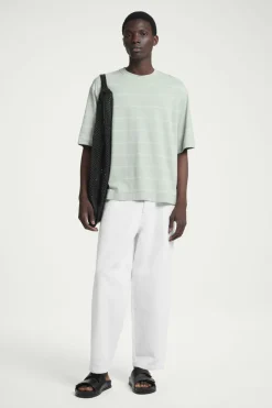 Clearance COS RELAXED STRIPED HEMP-JERSEY T-SHIRT LIGHT TURQUOISE / STRIPED