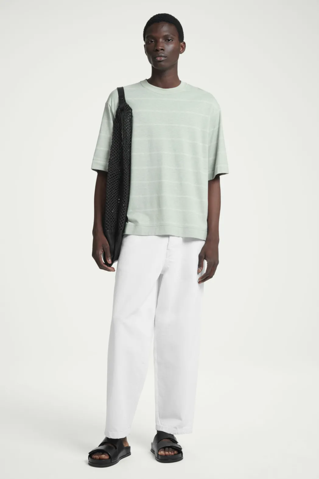 Clearance COS RELAXED STRIPED HEMP-JERSEY T-SHIRT LIGHT TURQUOISE / STRIPED