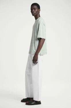 Clearance COS RELAXED STRIPED HEMP-JERSEY T-SHIRT LIGHT TURQUOISE / STRIPED
