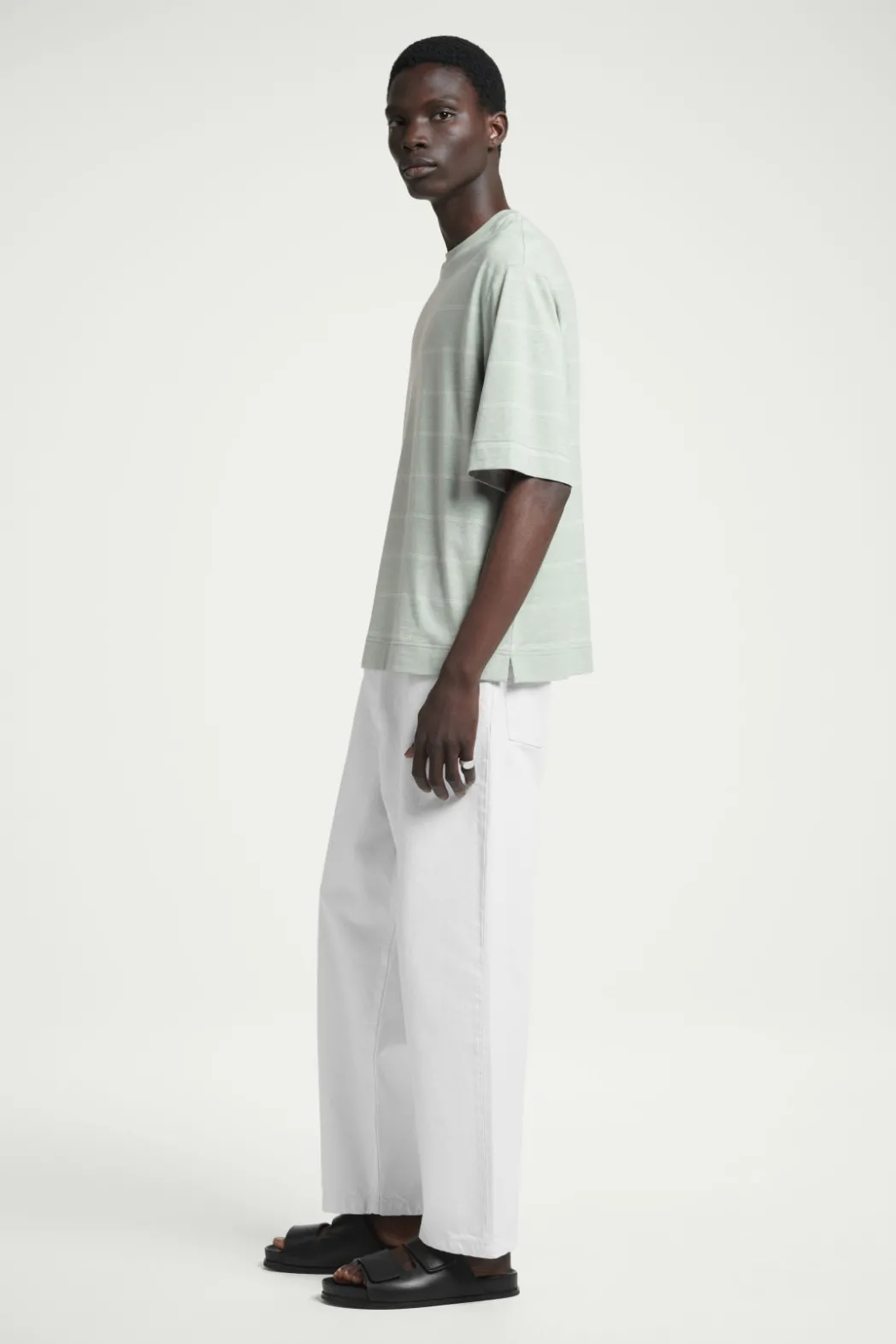 Clearance COS RELAXED STRIPED HEMP-JERSEY T-SHIRT LIGHT TURQUOISE / STRIPED