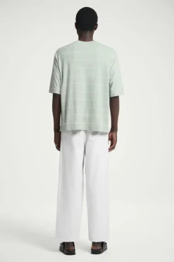 Clearance COS RELAXED STRIPED HEMP-JERSEY T-SHIRT LIGHT TURQUOISE / STRIPED