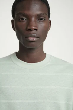 Clearance COS RELAXED STRIPED HEMP-JERSEY T-SHIRT LIGHT TURQUOISE / STRIPED